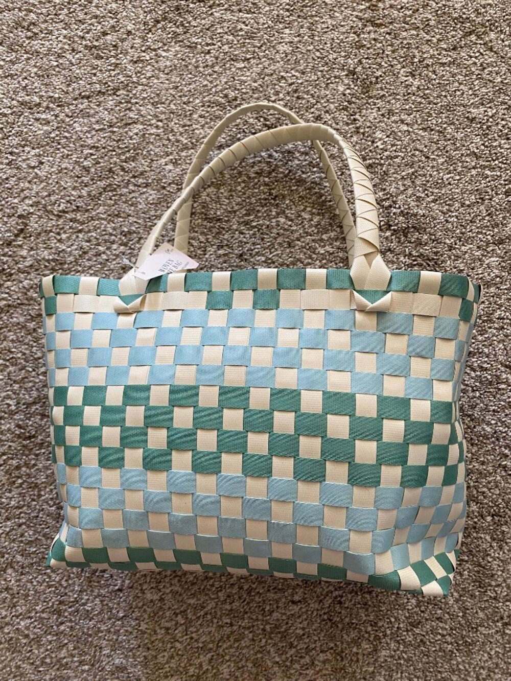 Woven Tote Bag by MadeForRetail Green/Blue/White Mix 12x9x6'' Shopping Beach